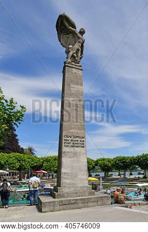Konstanz, Germany - July 2020: Monument Column For German General Count Ferdinand Graf Von Zeppelin 