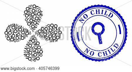 Barren Gender Symbol Curl Flower With Four Petals, And Blue Round No Child Dirty Stamp With Icon Ins