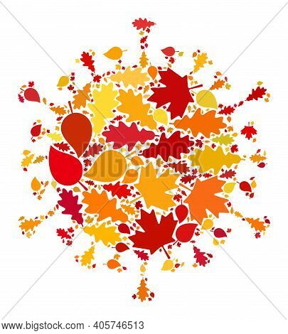 Covid Mosaic Icon Constructed For Fall Season. Raster Covid Mosaic Is Done From Randomized Fall Mapl