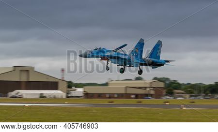 Fairford, Uk - 15th July 2017: A Sukhoi Su-27 Flanker Fighter Aircraft In Flight