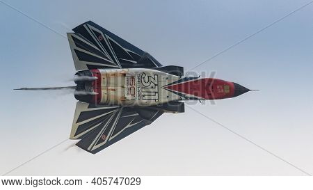 Fairford, Uk - 15th July 2017: A Sukhoi Su-27 Flanker Fighter Aircraft In Flight