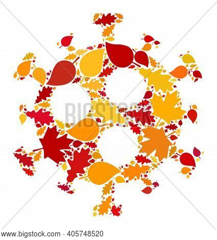 Covid-2019 Virus Mosaic Icon Done For Fall Season. Raster Covid-2019 Virus Mosaic Is Formed From Ran