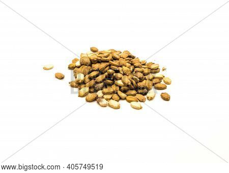 Top View Pile Of Bitter Melon Momordica Charantia Seeds Isolated On White Background