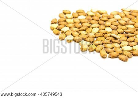 Mound Of Handful Bitter Melon Momordica Charantia Seeds Isolated On White With Cutout Space