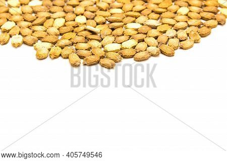 Mound Of Handful Bitter Melon Momordica Charantia Seeds Isolated On White With Cutout Space