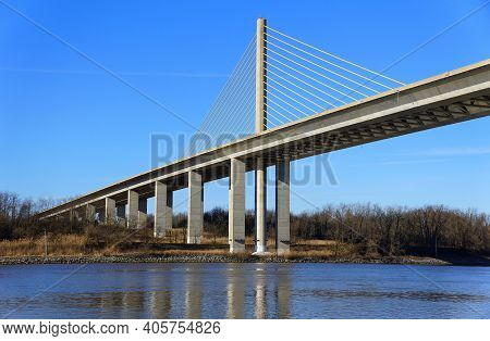 The View Of William V Roth Bridge Above The Chesapeake Canal Near Middletown, Delaware, U.s.a