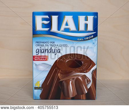 Genoa - Jan 2021: Elah Gianduja Chocolate Pudding