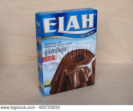 Genoa - Jan 2021: Elah Gianduja Chocolate Pudding