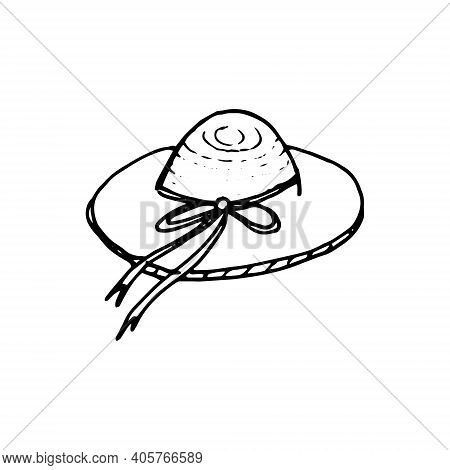 Straw Summer Hat.doodle.hand Drawing.element For The Design.