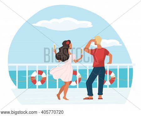 Man And Woman On Cruise Liner Drinking Champagne