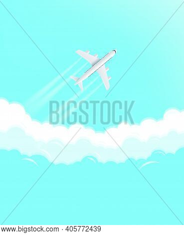 Modern Aircraft Flying In A Sky. Travel Concept