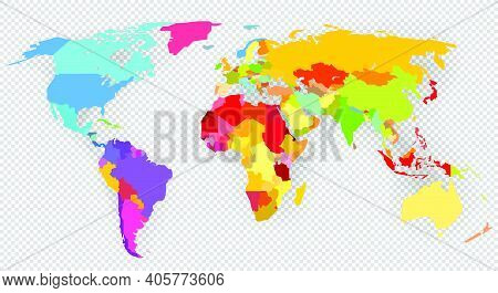 Color Vector World Map Isolated On Transparent Background