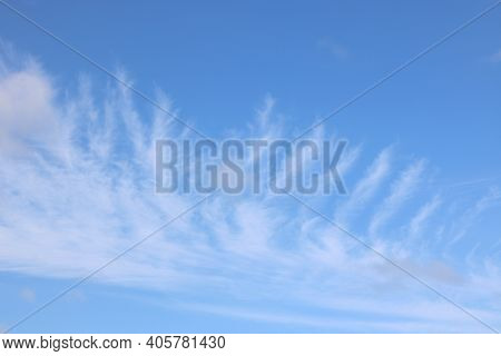 Attractive Blue Sky Background With Soft Cloud Formation With Copy Space