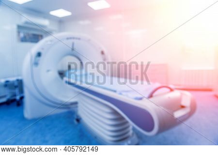 Blurred Background Of Computer Tomography Diagnostics In Modern Medical Center