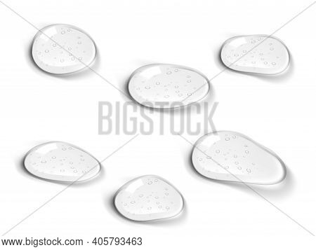 Clear Liquid Gel Drop With Bubbles On White Back