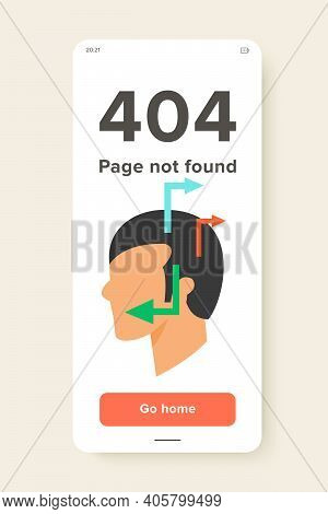 Vector Icon Of Male Head And Arrows Showing Brain Network. Human Brain, Intellect, Learning. Neuron 