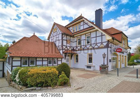 Schierke, Germany - May 21, 2020: Parent House Of The Schierker Feuerstein Brand In A Pharmacy In Sc