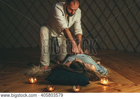Masseur Doing Massage On Woman Body. Beauty Concept.