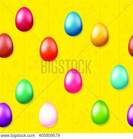 Easter Eggs On Rope. Holiday Seamless Magenta Pattern