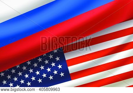 Usa And Russia. Vector Background With Flags