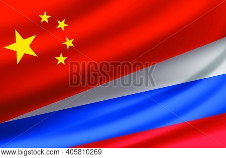 China And Russia. Vector Background With Flags