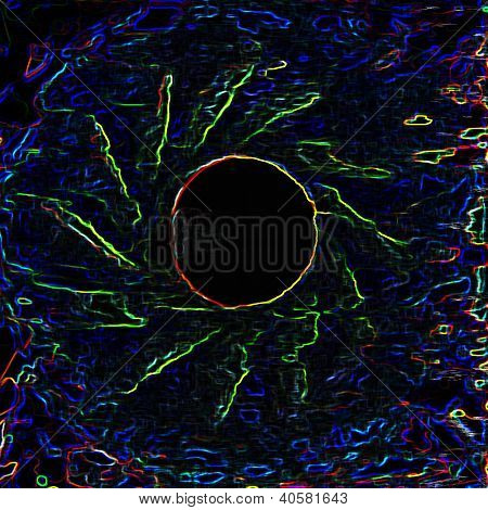 Sem rumo-cor composição abstrata com um golpes de Neon sobre um fundo preto.
