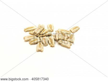 Top View Group Of Opo Gourd Or Calabash Squash Seeds Isolated On White Background