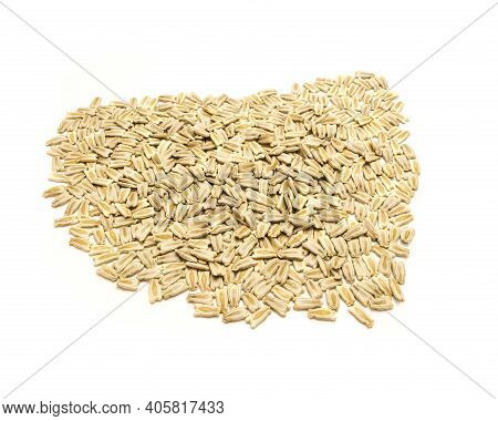 Top View Mound Of Handful Opo Gourd Or Calabash Squash Seeds Isolated On White Background