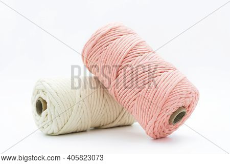 Close-up View Of The Single Strand Cotton Cords For Macrame Diy Handcraft.