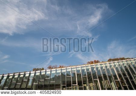 Seoul, South Korea - 27 November 2019: Facade Office Building Against Blue Sky, In Ewha Womans Unive