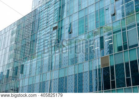 Seoul, South Korea - 29 June 2019: Modern Glass Facade Office Building Around Digital Media City. It