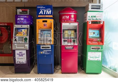 Chiang Rai, Thailand : 26-june-2019 : Variety Of Atm Machine Setting In Central Plaza Shopping Centr