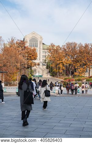 Seoul, South Korea - 27 November 2019: Ewha Womans University In Autumn. It Is A Private Women's Uni
