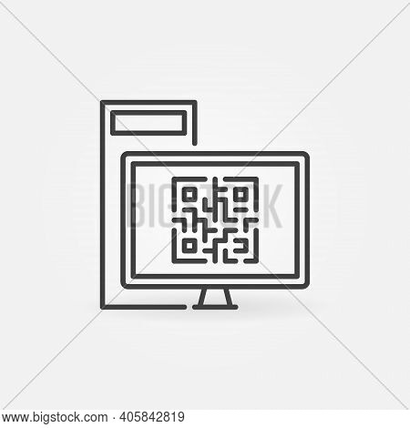 Desktop Computer With Qr Code Vector Concept Icon Or Symbol In Thin Line Style