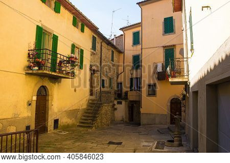 A Square In The Historic Medieval Village Of Santa Fiora In Grosseto Province, Tuscany, Italy