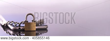 Modern Smartphone With A Lock. Data Protection. Mobile Phone Security Concept.