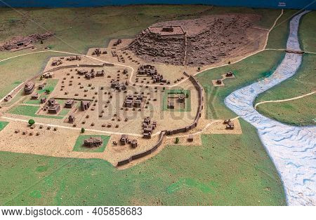 Aihole, Karnataka, India - November 7, 2013: Archeology And History Museum. Maquette Of The Temple G