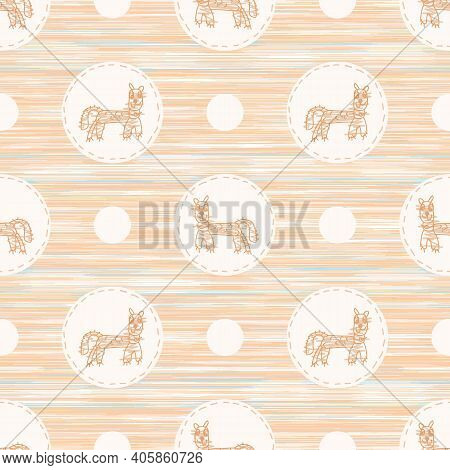 Cute Crayon Scribble Puppy Kid Doodle Background. Hand Drawn Earthy Whimsical Motif Seamless Pattern