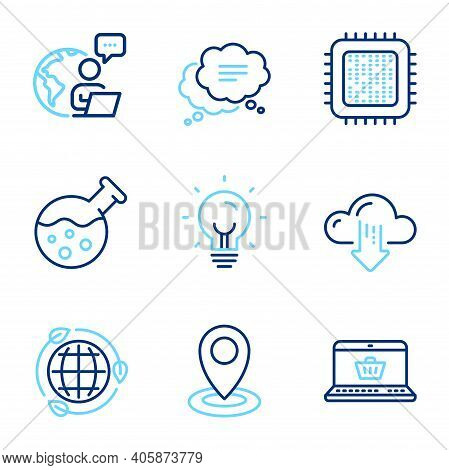 Technology Icons Set. Included Icon As Online Shopping, Cloud Download, Cpu Processor Signs. Locatio