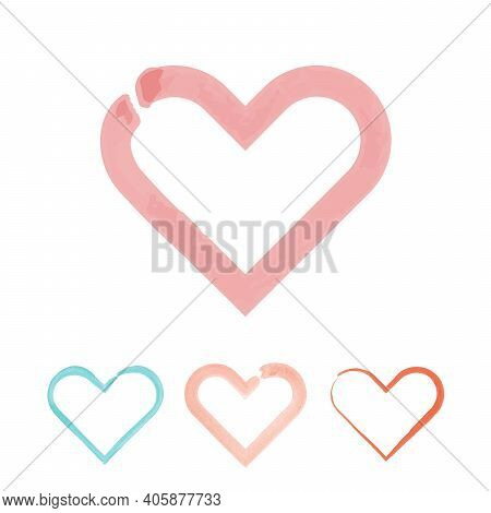 Red Watercolor Heart, Valentines Day Sign, Stock Vector Illustration Isolated On White Background.