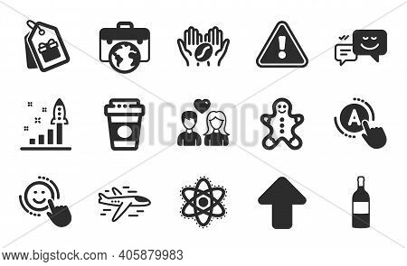 Gingerbread Man, Coupons And Happy Emotion Icons Simple Set. Ab Testing, Coffee And Businessman Case