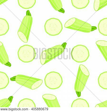 Illustration On Theme Of Bright Pattern Zucchini, Vegetable Squash For Seal. Vegetable Pattern Consi