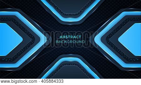 Abstract Background With Cyan Color Circuits, Dark Cyan Color Shapes, Metallic Shapes, Glow And Ligh