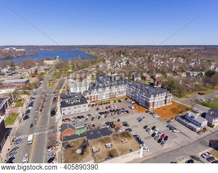 Wakefield Historic Town Center Aerial View On Main Street In Wakefield, Massachusetts Ma, Usa.