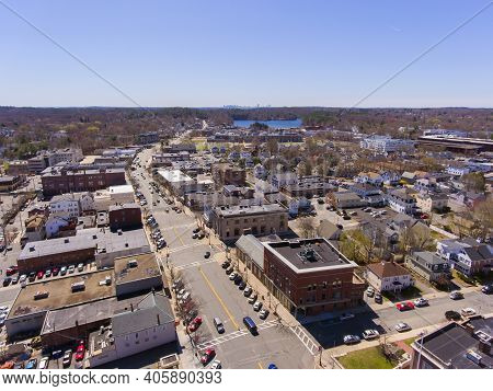 Wakefield Historic Town Center Aerial View On Main Street In Wakefield, Massachusetts Ma, Usa.