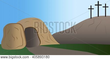 Tomb Three Crosses In Abstract Style On Light Background. Abstract Background. Stock Image. Eps 10.