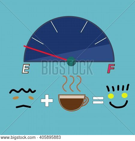 Gauge Happy Indicator Nearly Empty.
A Unhappy And Happy Faces. A Happy Because Drinking Coffee.
Conc