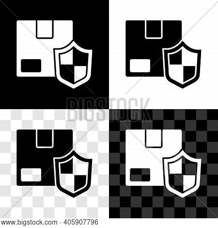 Set Delivery Security With Shield Icon Isolated On Black And White, Transparent Background. Delivery