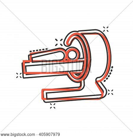 Radiology Icon In Comic Style. Tomography Cartoon Vector Illustration On White Isolated Background. 