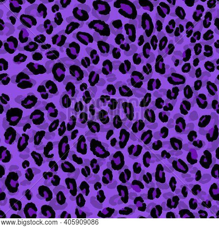 Abstract Modern Leopard Seamless Pattern. Animals Trendy Background. Purple And Black Decorative Vec